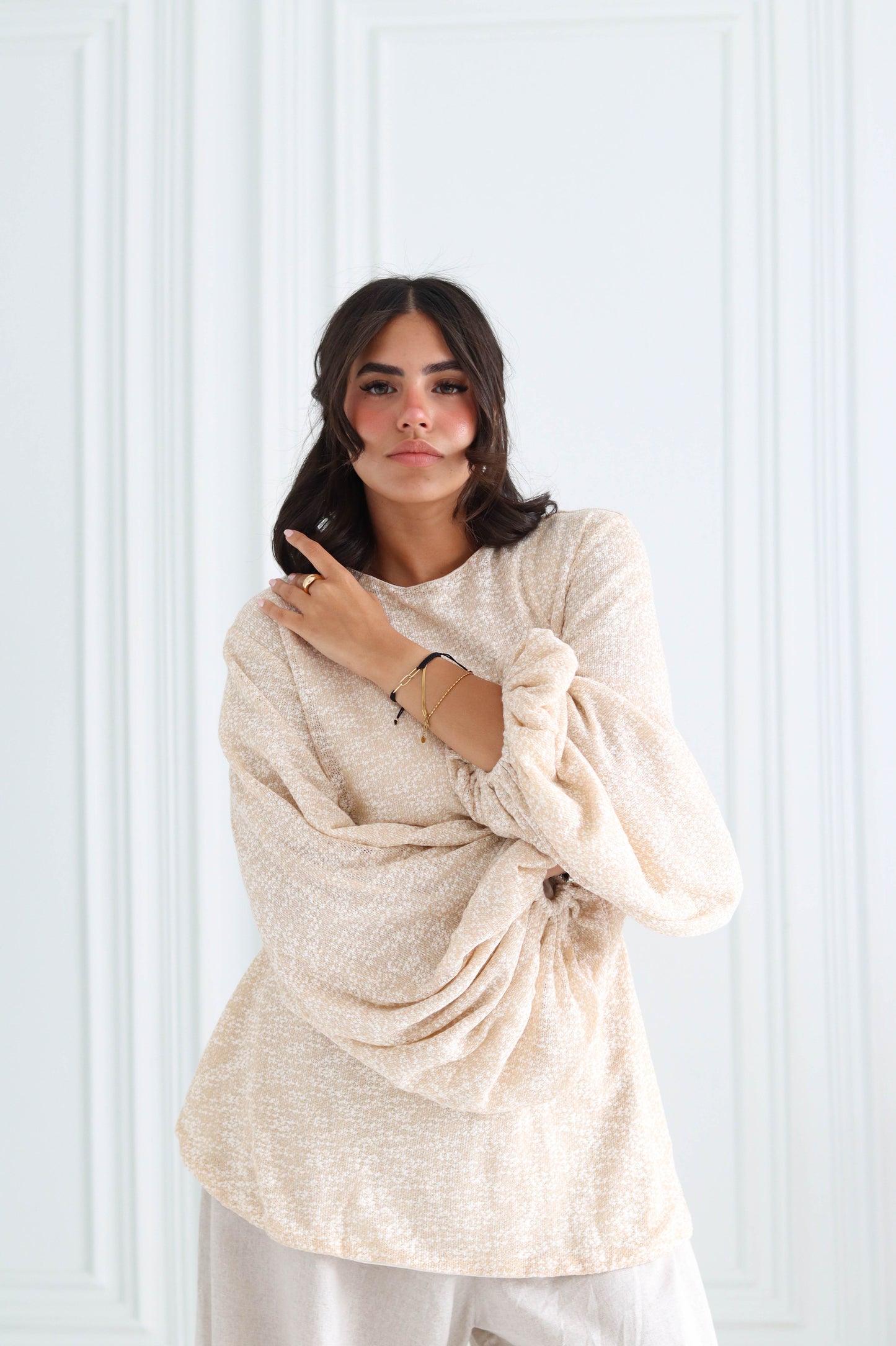 Shimmer Puff-Sleeve Blouse