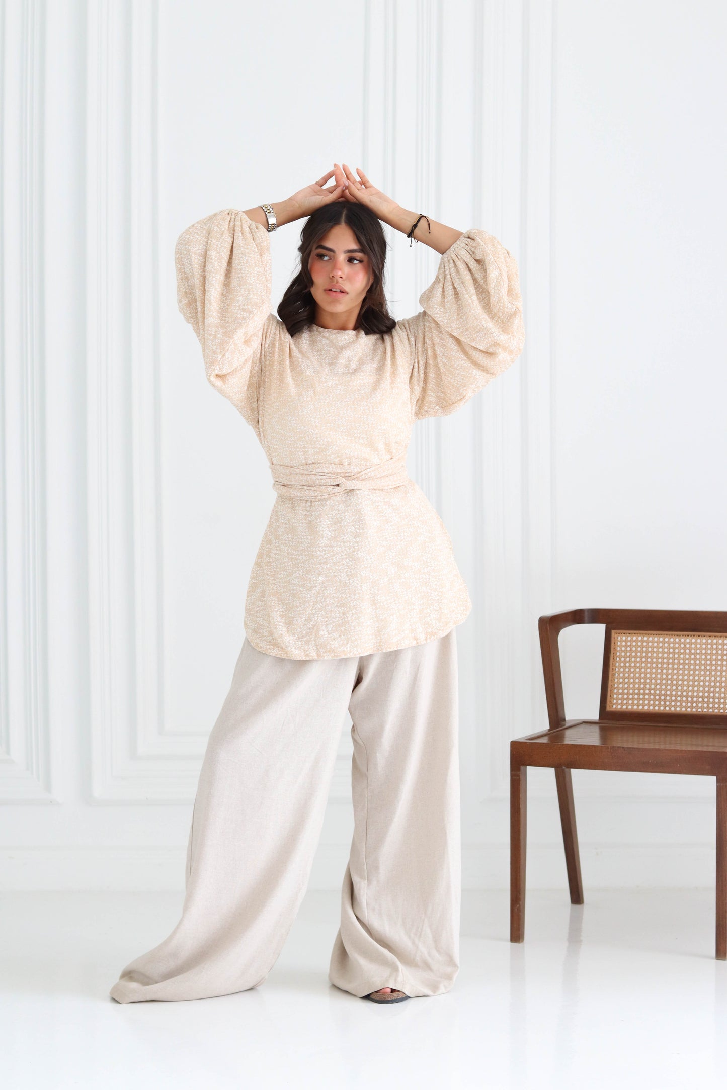 Shimmer Puff-Sleeve Blouse