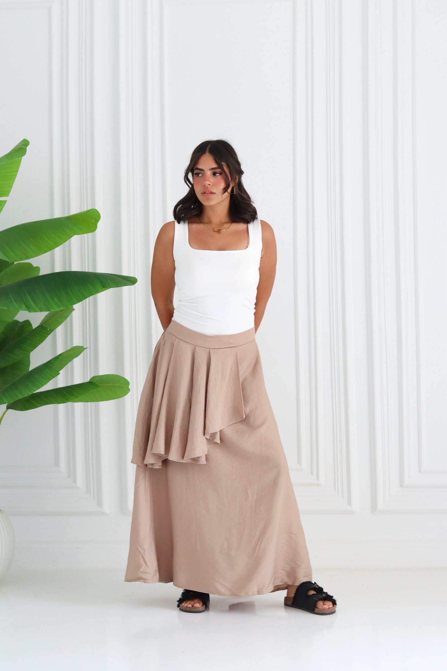 Asymmetrical Ruffle Skirt in Beige