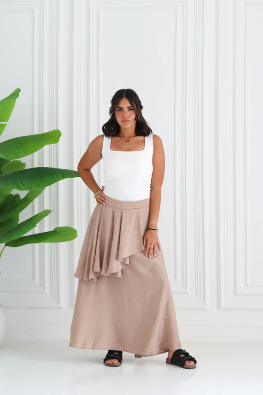 Asymmetrical Ruffle Skirt in Beige