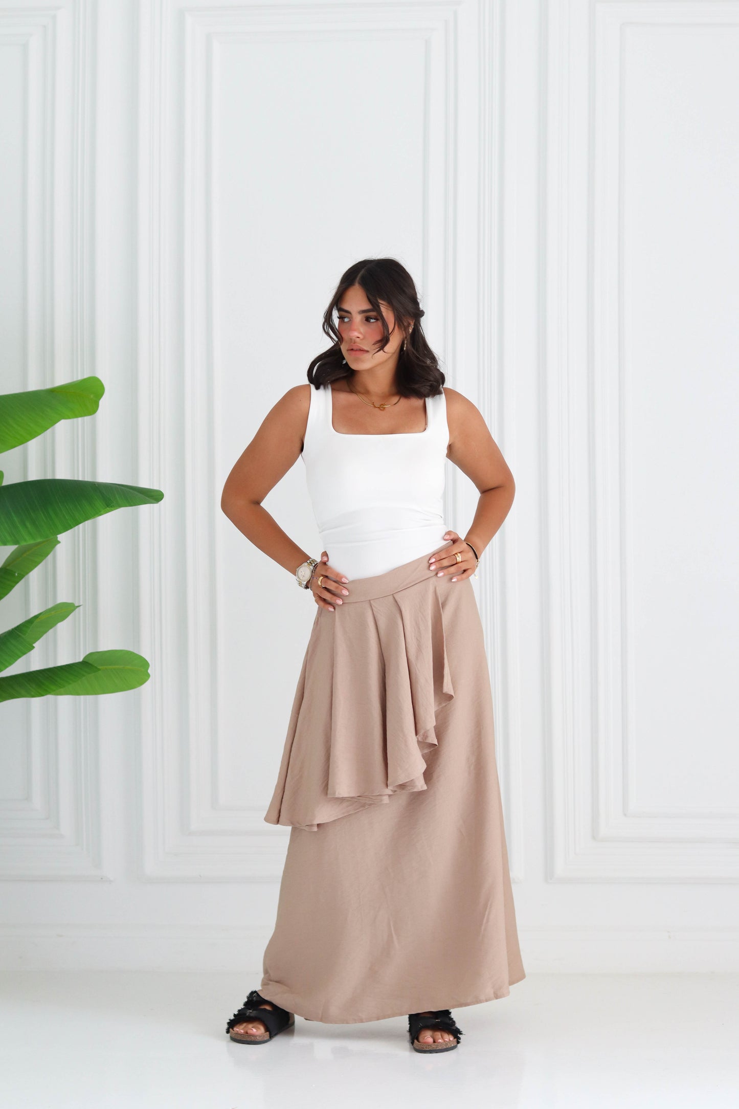 Asymmetrical Ruffle Skirt in Beige