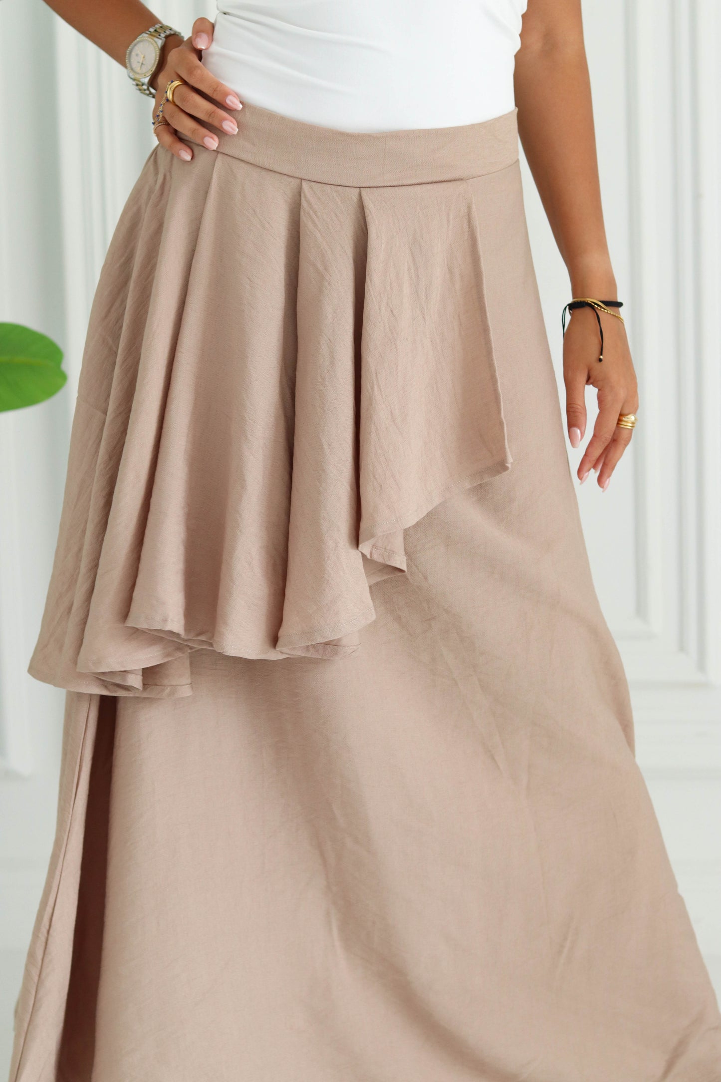Asymmetrical Ruffle Skirt in Beige
