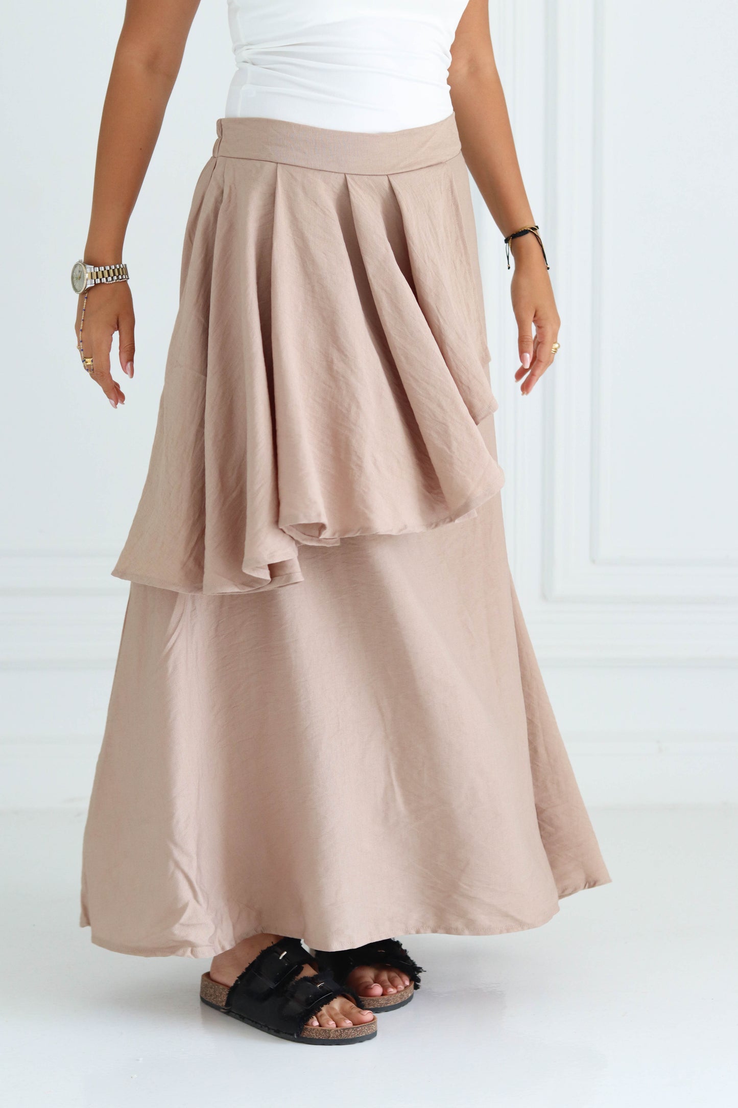 Asymmetrical Ruffle Skirt in Beige