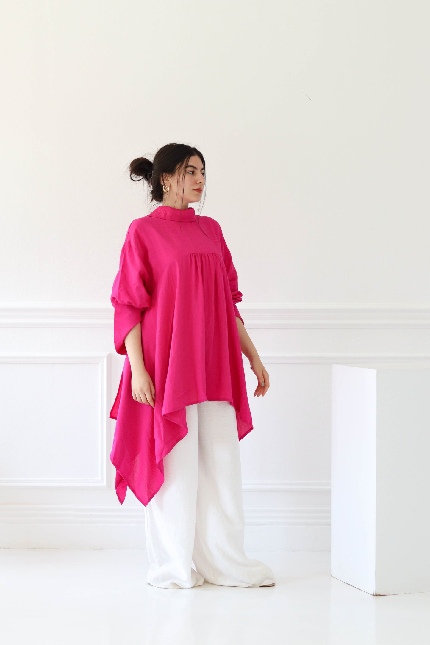 Oversized Asymmetric Blouse in Fushia