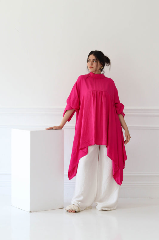 Oversized Asymmetric Blouse in Fushia