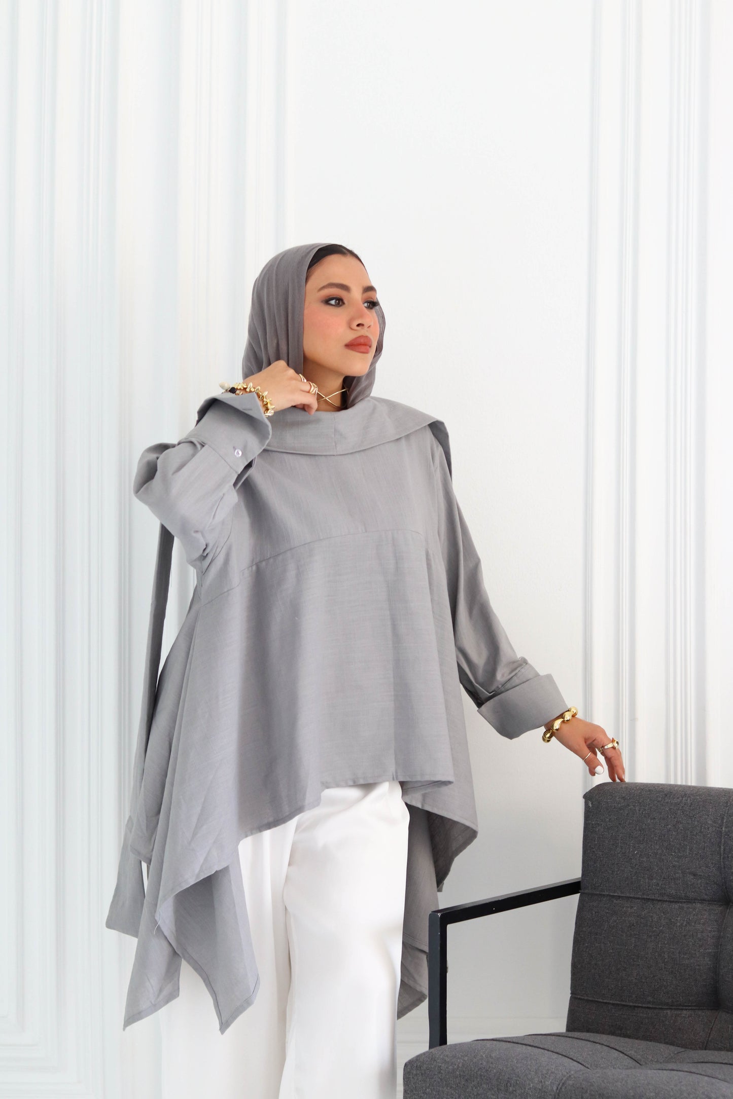 Fluffy Buffy Blouse In Grey