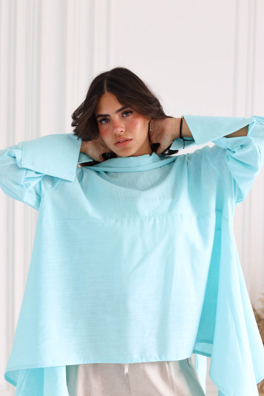 Fluffy Buffy Blouse In Aqua Blue