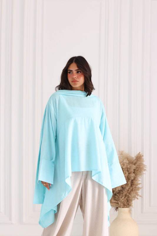 Fluffy Buffy Blouse In Aqua Blue