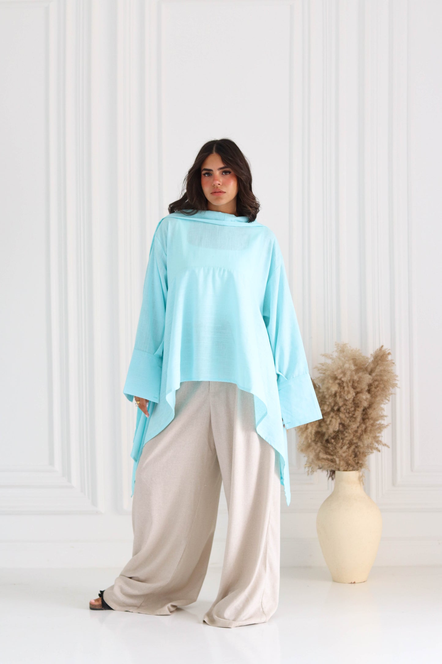 Fluffy Buffy Blouse In Aqua Blue