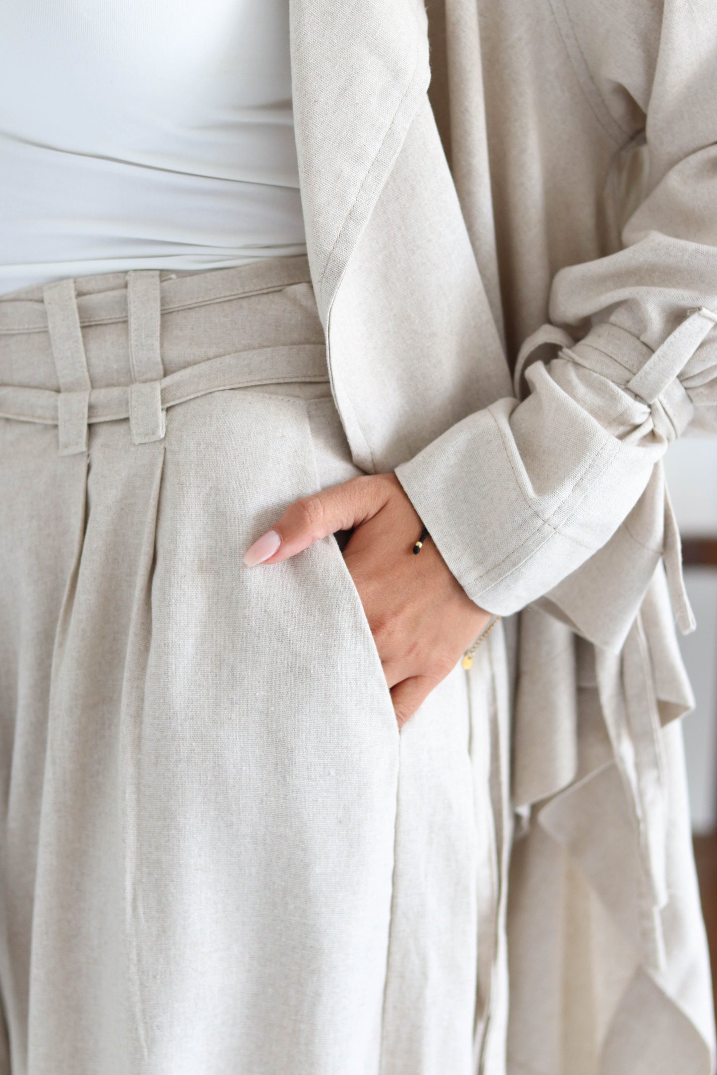 Double Belt Pants in beige