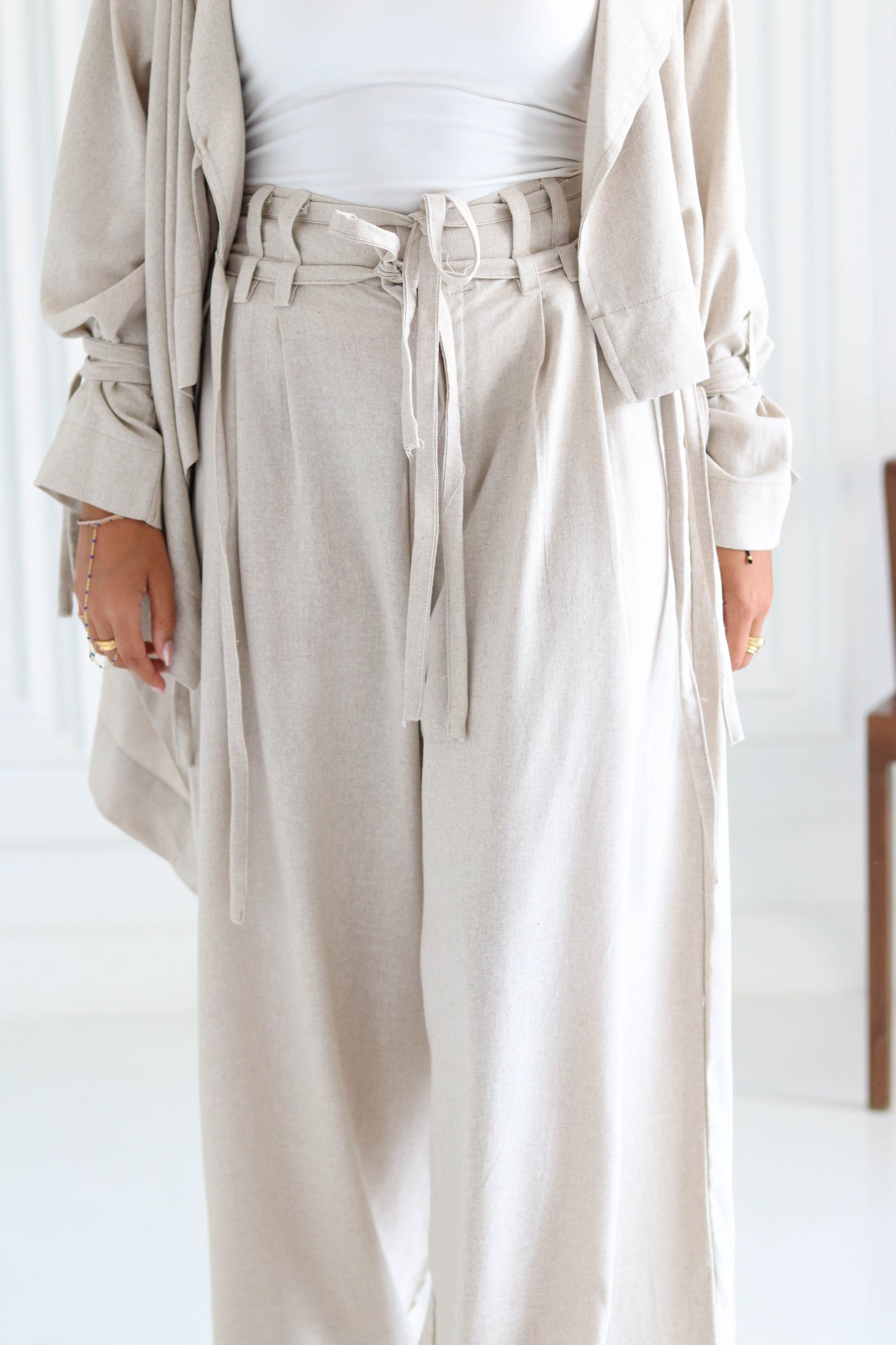 Double Belt Pants in beige