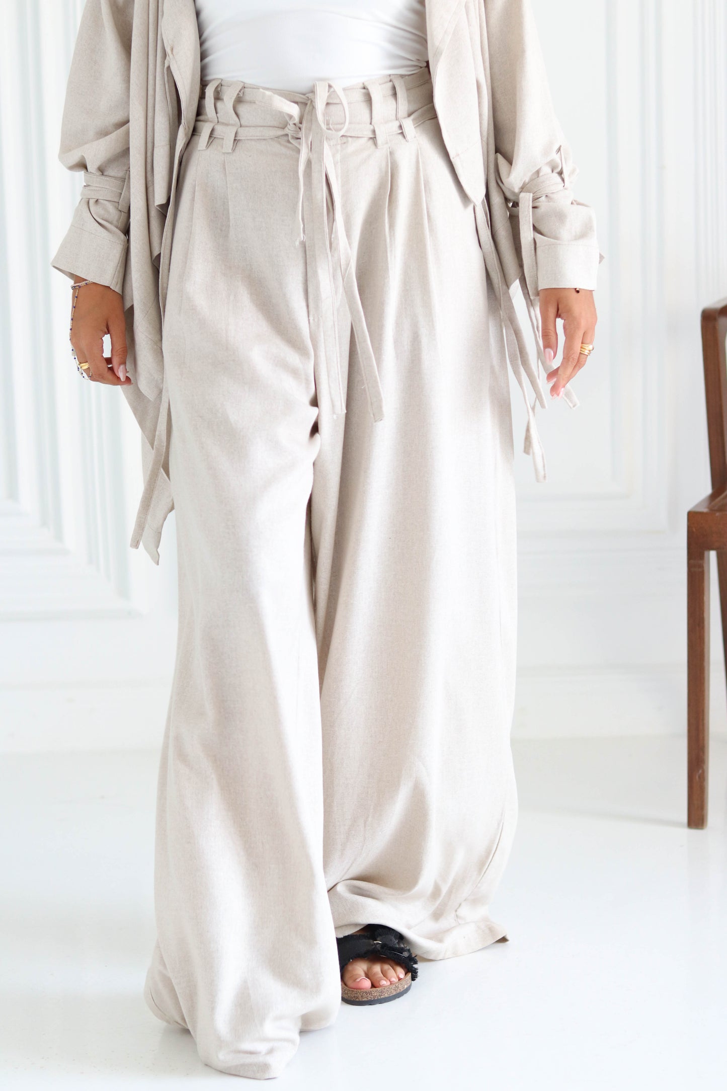 Double Belt Pants in beige