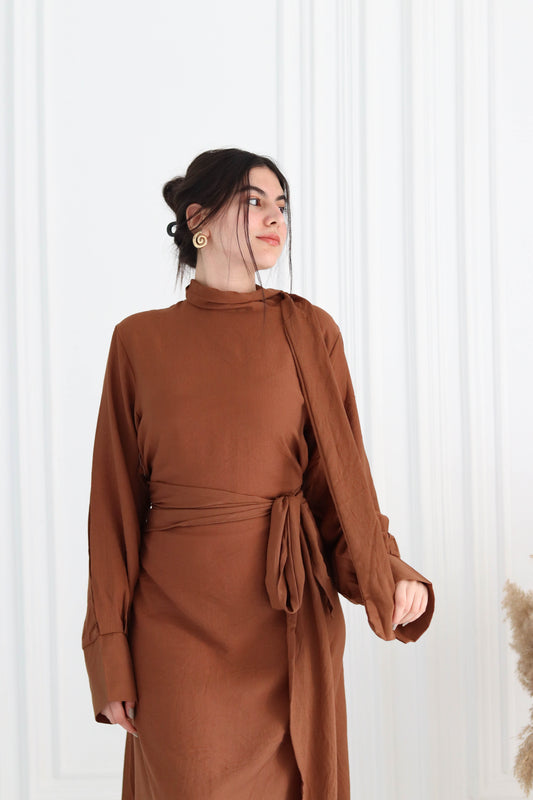Belted Dress in Brown