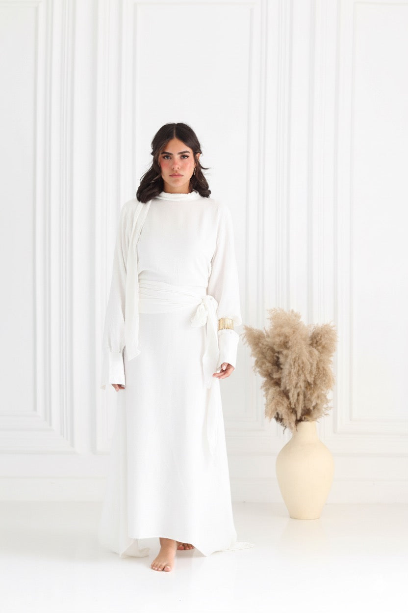 Belted Dress In White