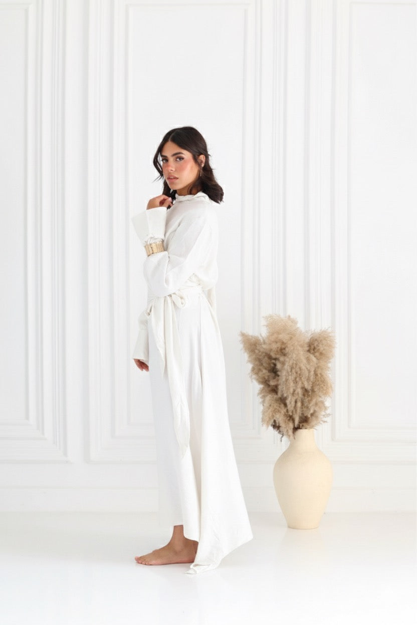 Belted Dress In White