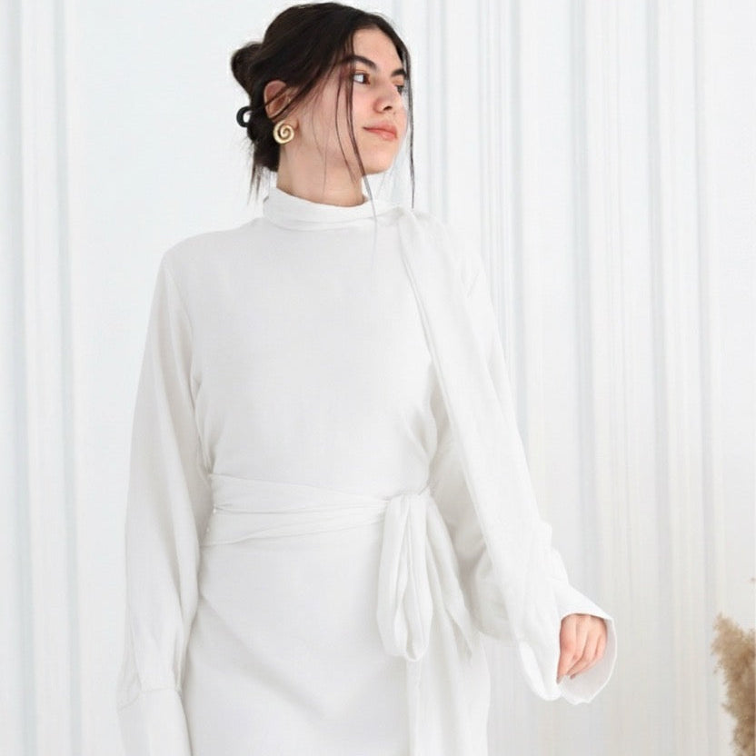 Belted Dress In White