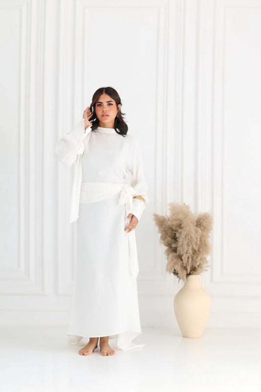 Belted Dress In White