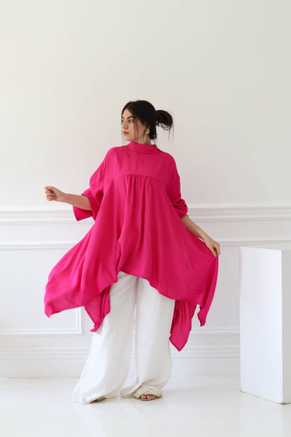 Oversized Asymmetric Blouse in Fushia