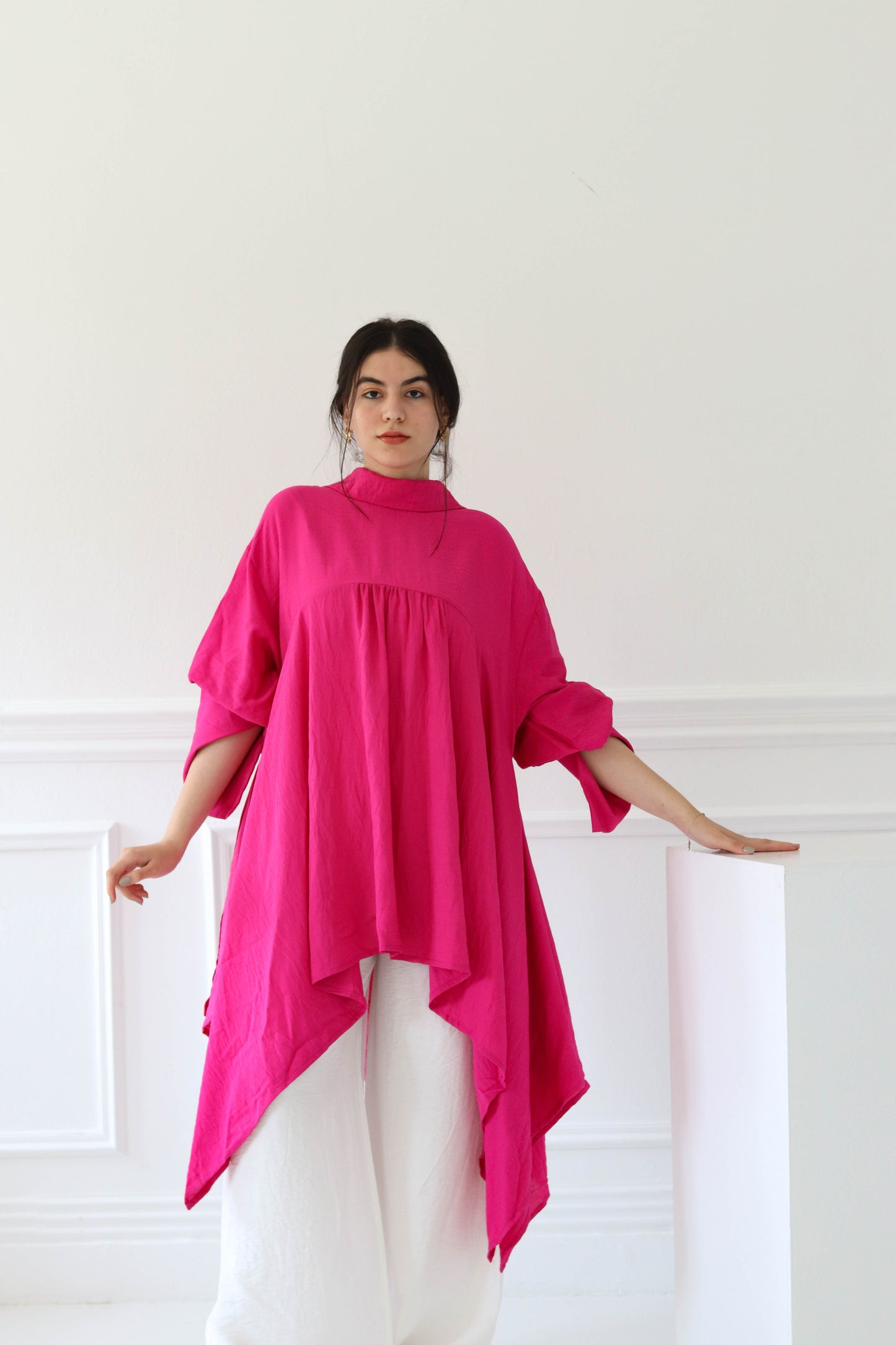 Oversized Asymmetric Blouse in Fushia