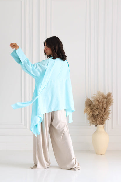 Fluffy Buffy Blouse In Aqua Blue