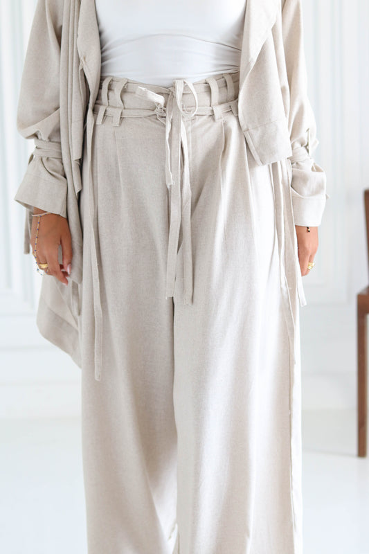 Double Belt Pants in beige