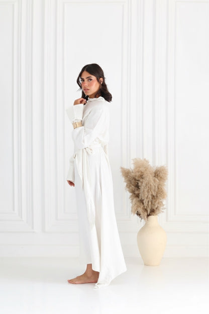 Belted Dress In White